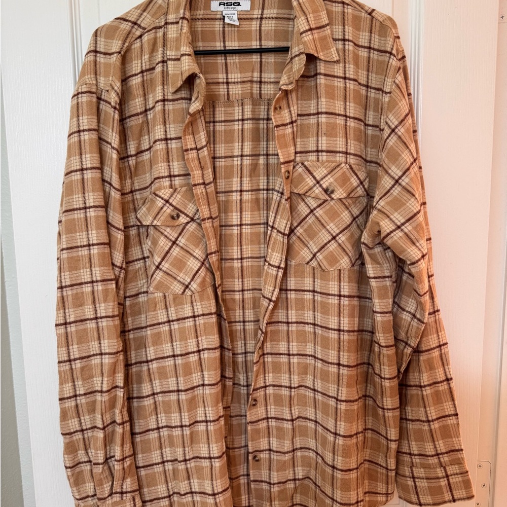 RSQ Brown Plaid Shirt Jacket